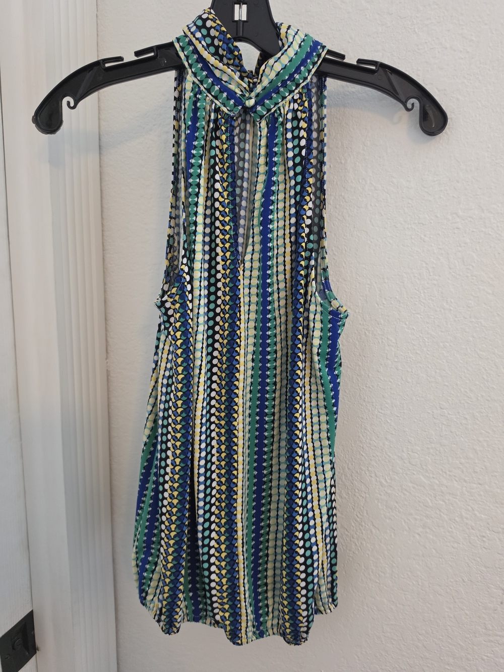 Laundry By Shelli Segal Green & Blue Halter Tank Top with Dot Stripe Print - Picture 4 of 5